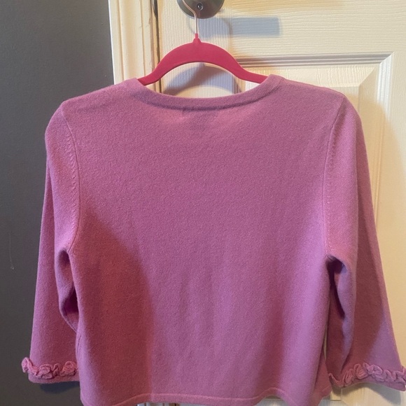 LORD & TAYLOR Cashmere Lavender Cardigan Sweater w/Ruffle Hem, 1 Button, EUC - Picture 10 of 10